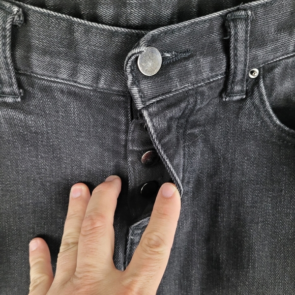 MNML | button fly skinny distressed/ destroyed knee jeans - Picture 6 of 8